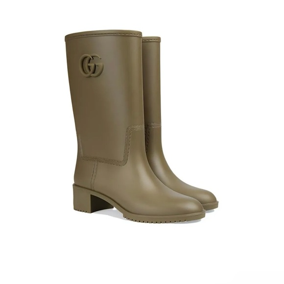 Gucci GG Knee High Rubber Boots Vintage Green size 39 - Picture 1 of 10